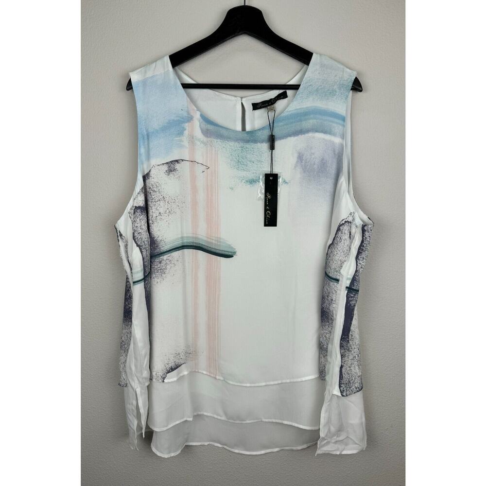 Rose & Olive Top Womens Size 3X White Sleeveless Artsy Flowy Tank Spring NWT